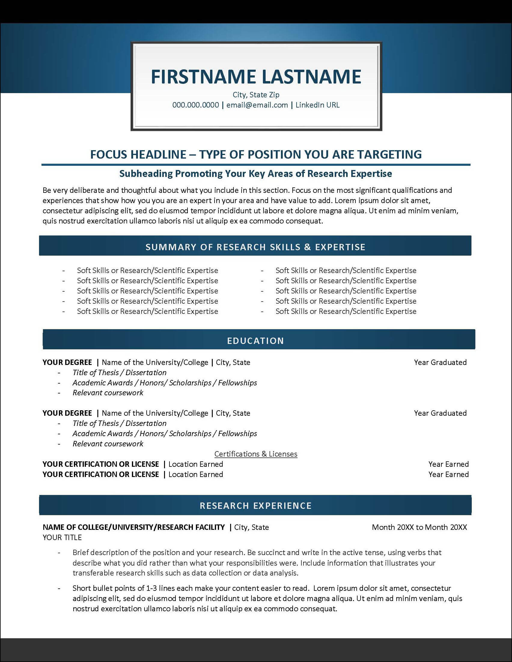 Research CV Template Page 1