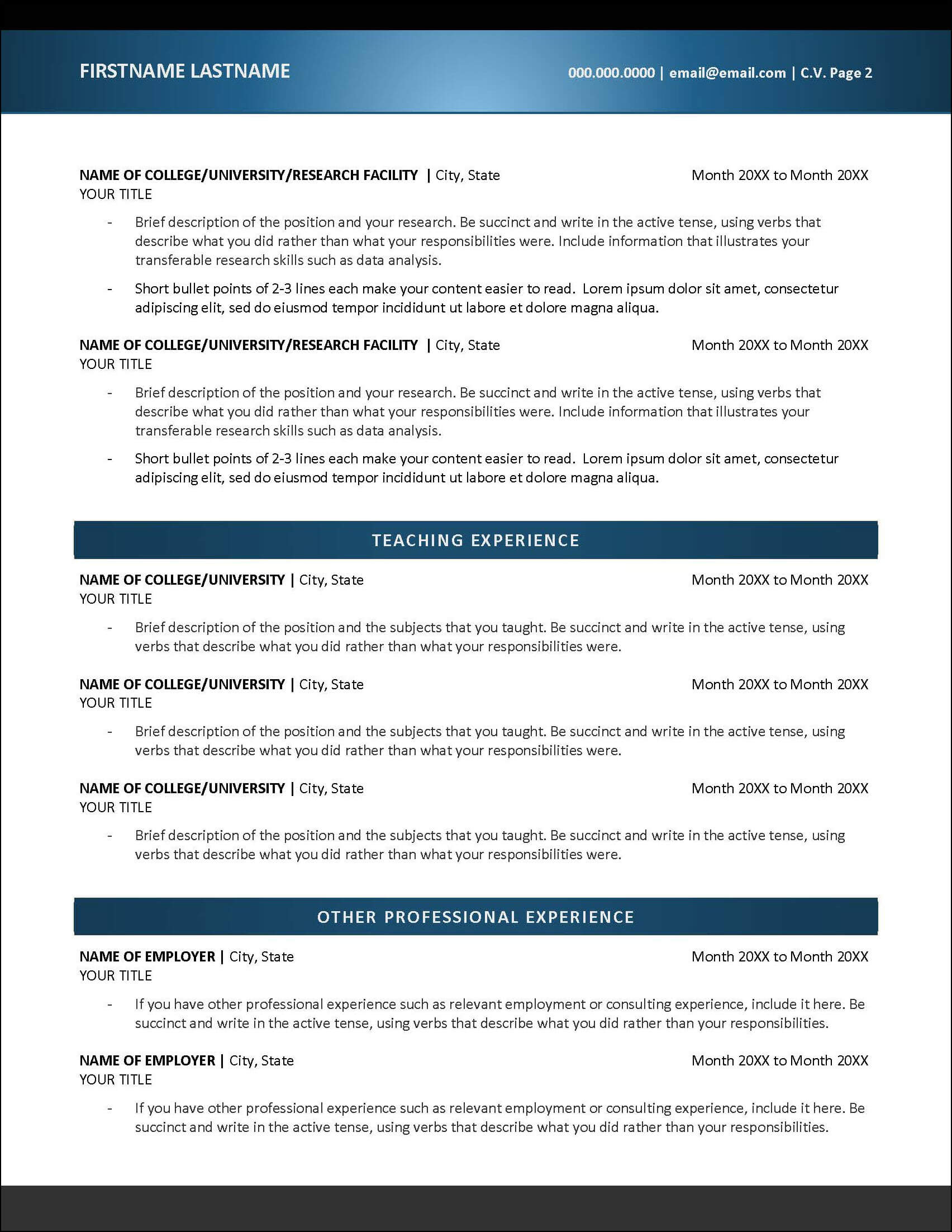 Research CV Template Page 2