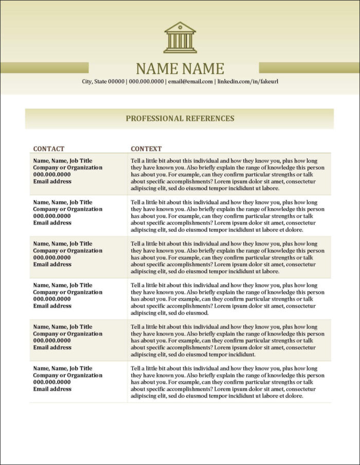 Banking References Sheet Template