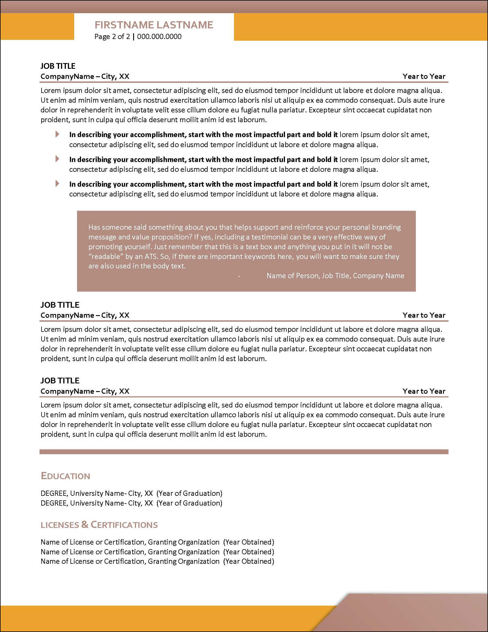 Job Resume Template Page 2