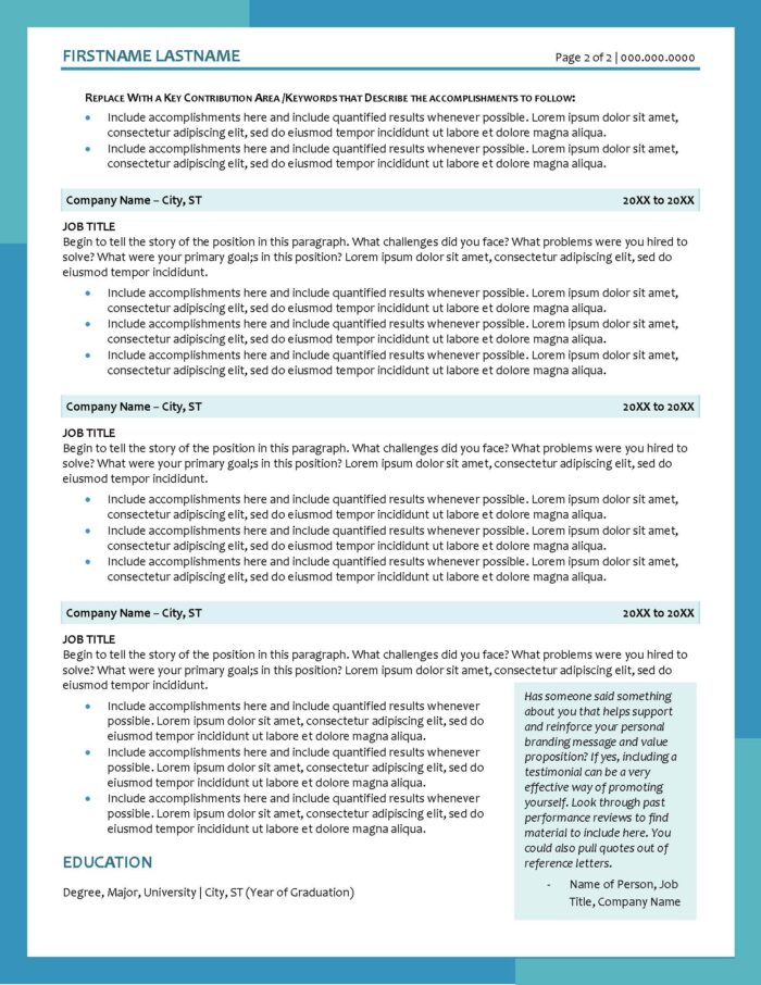 Customizable Resume Template Page 2
