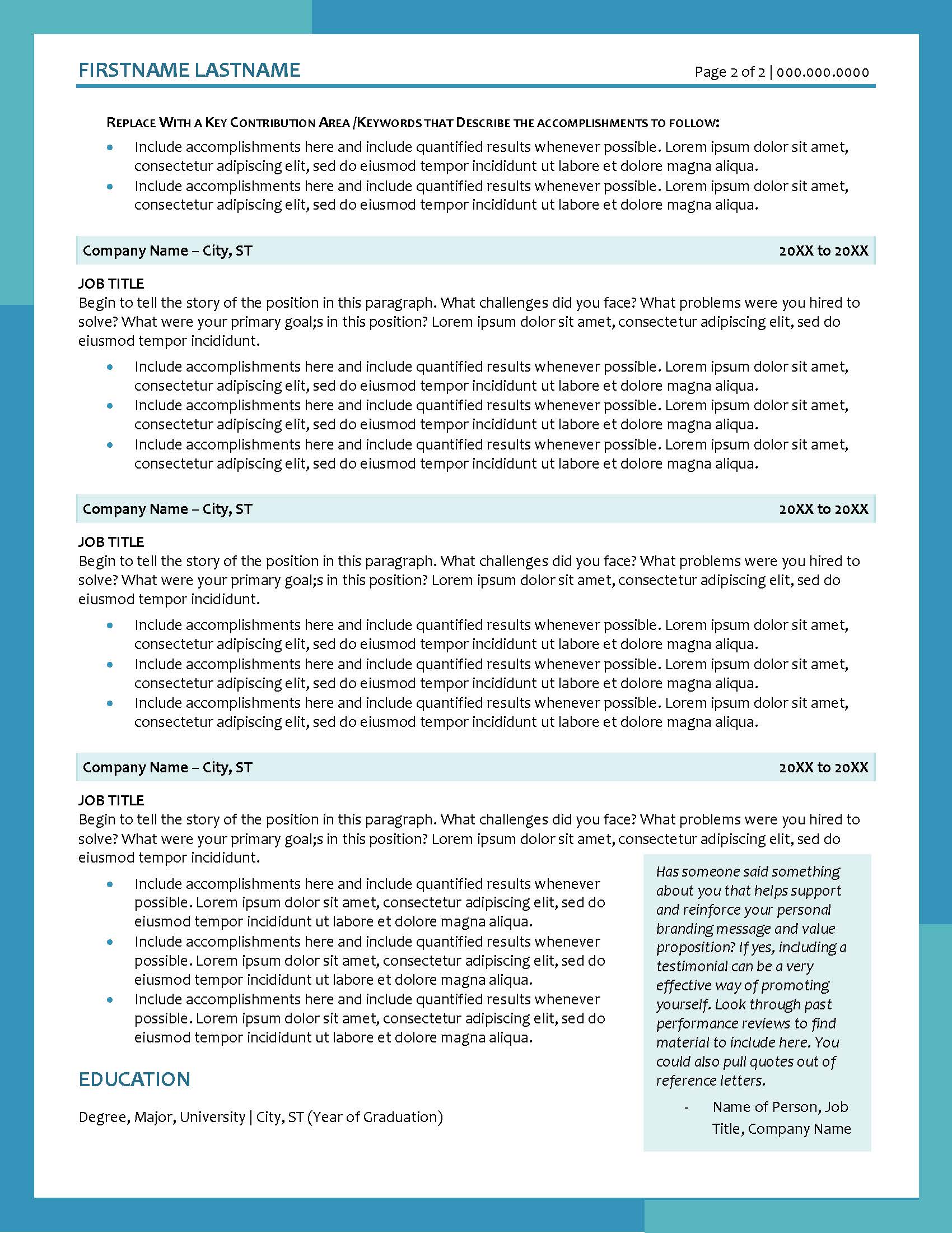 Customizable Resume Template Page 2