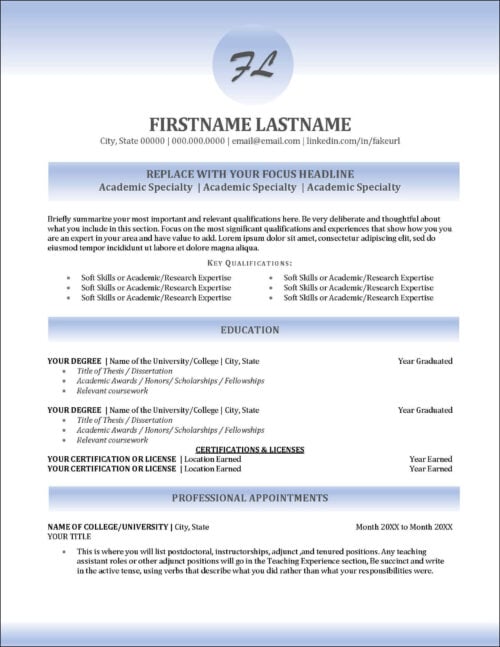 Academic CV Page 1