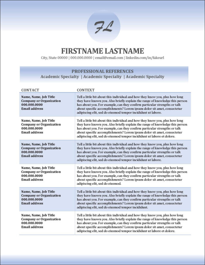 Academic References Template