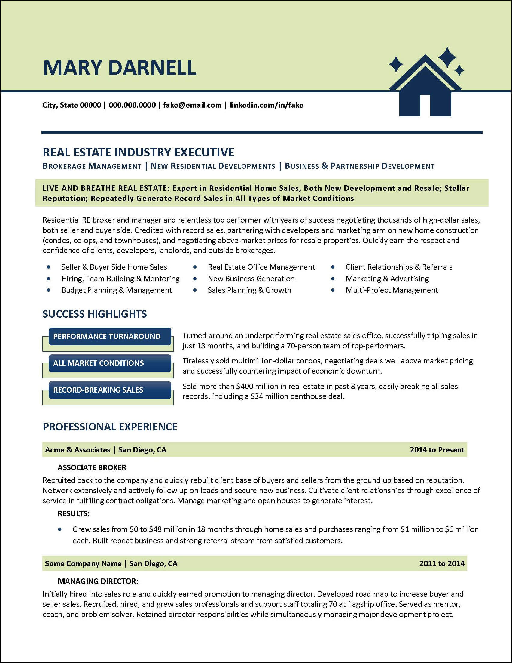 Real Estate Resume Template Example Pg 1