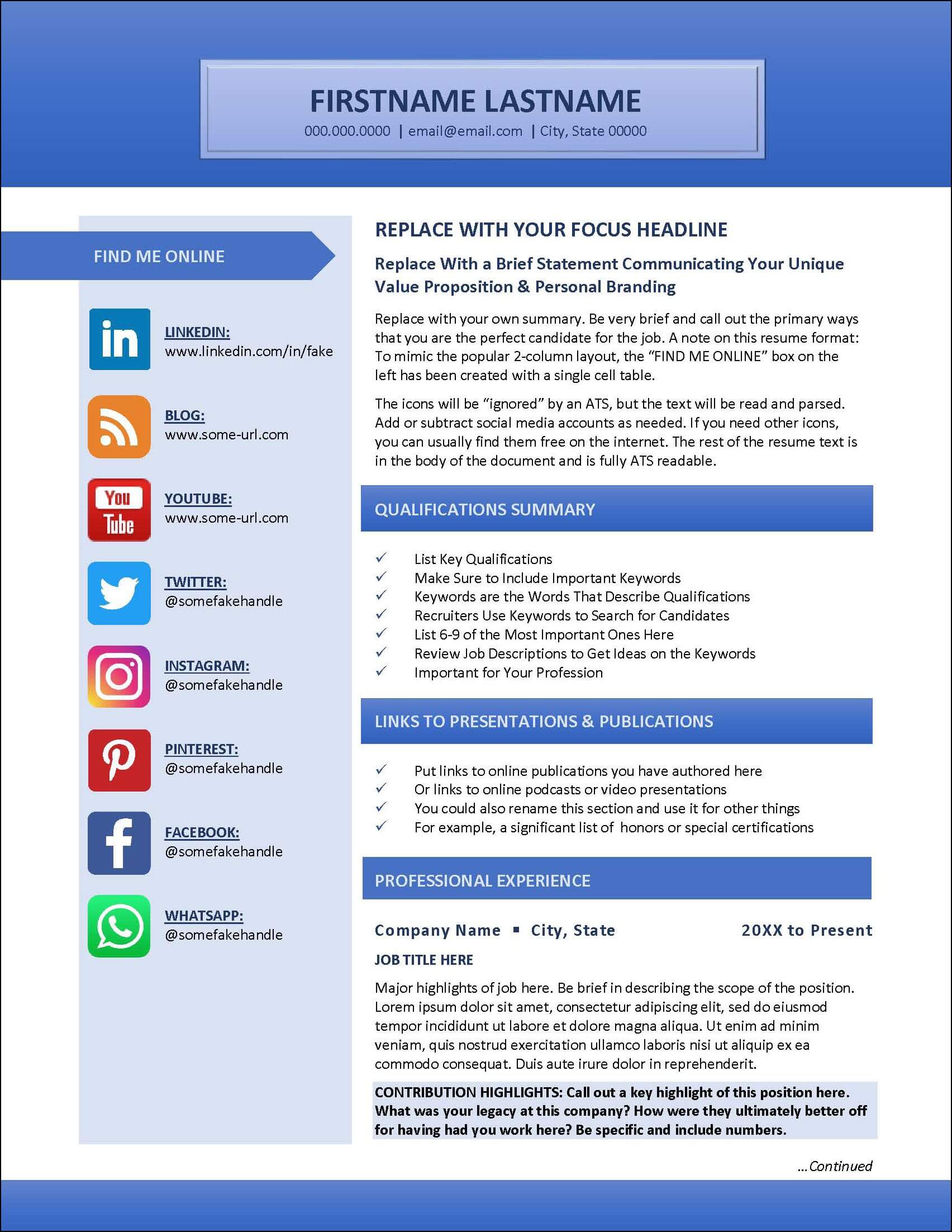 Social Media on Resume Page 1