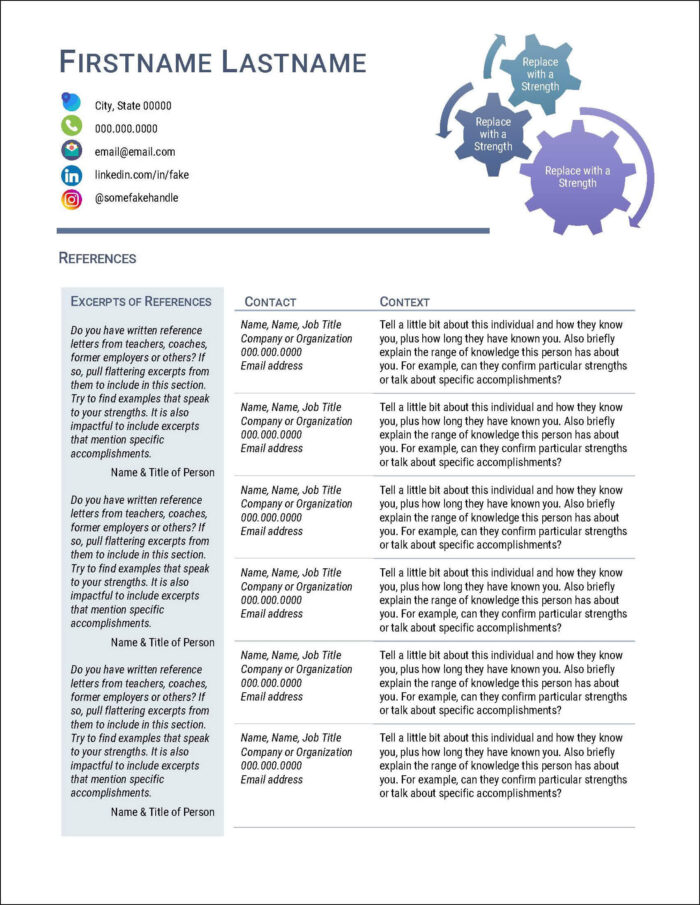 First Job References Sheet Template