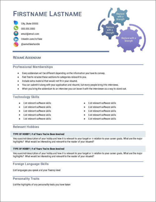 First Job Resume Addendum Template