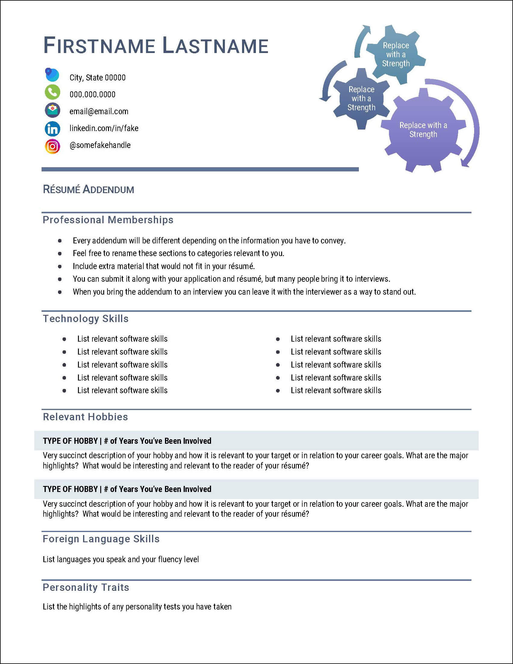 First Job Resume Addendum Template