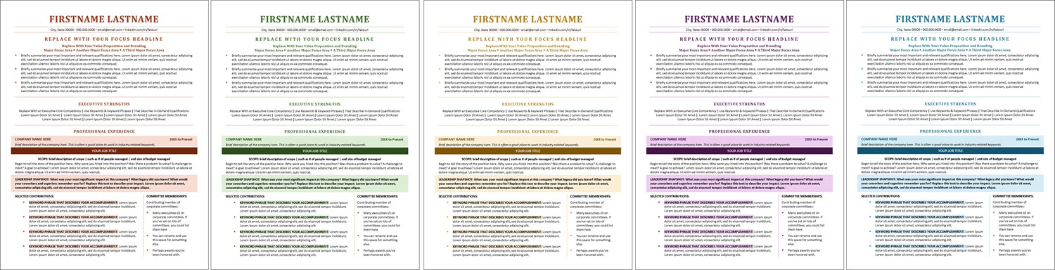 Traditional Executive Resume Color Choices