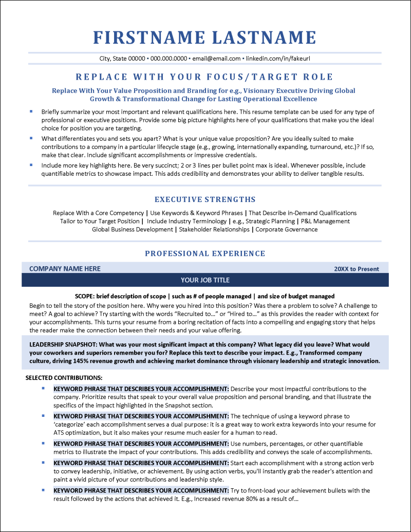 Traditional Executive Bio, References & Letterhead Templates ...