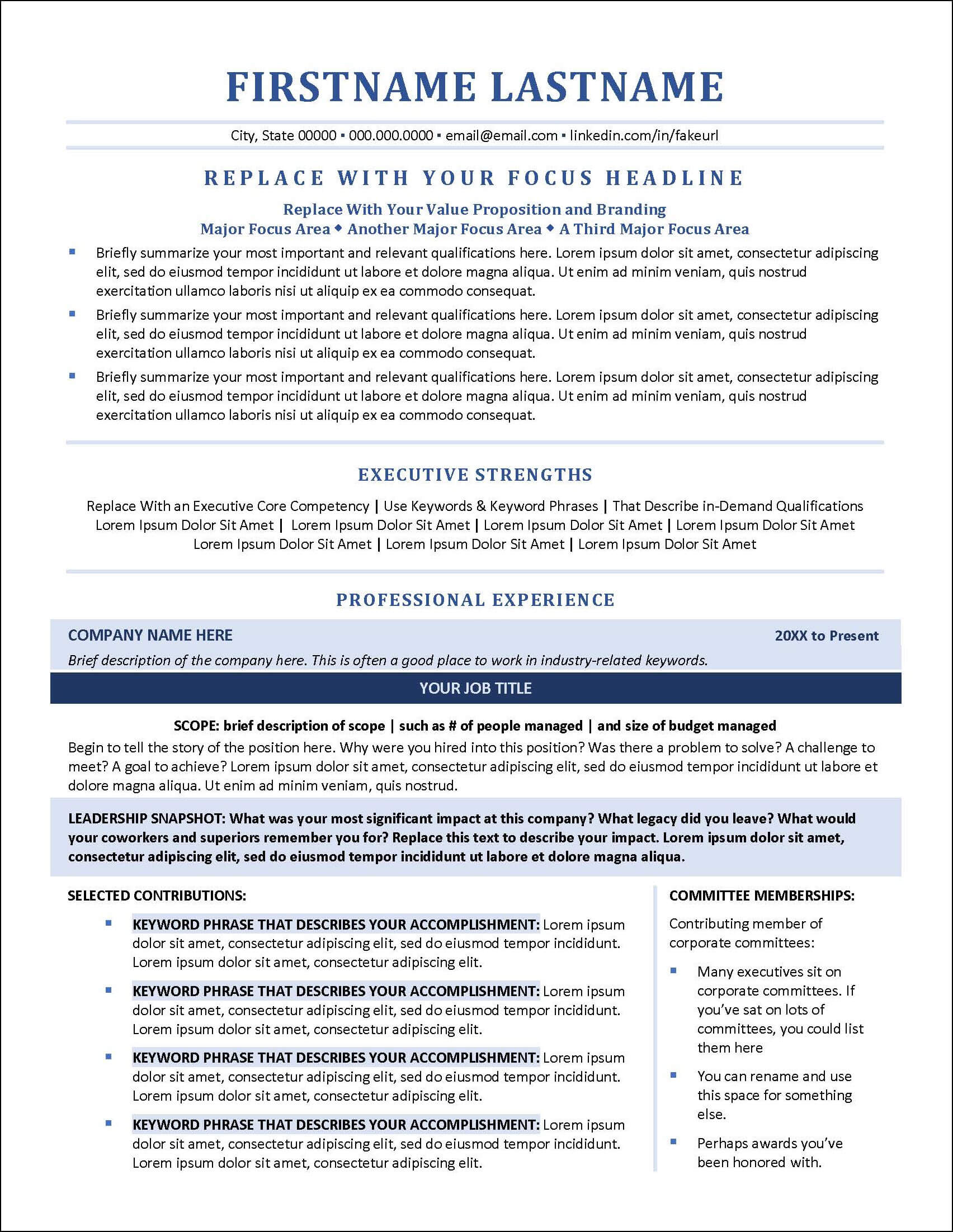 Traditional Executive Resume Page 1