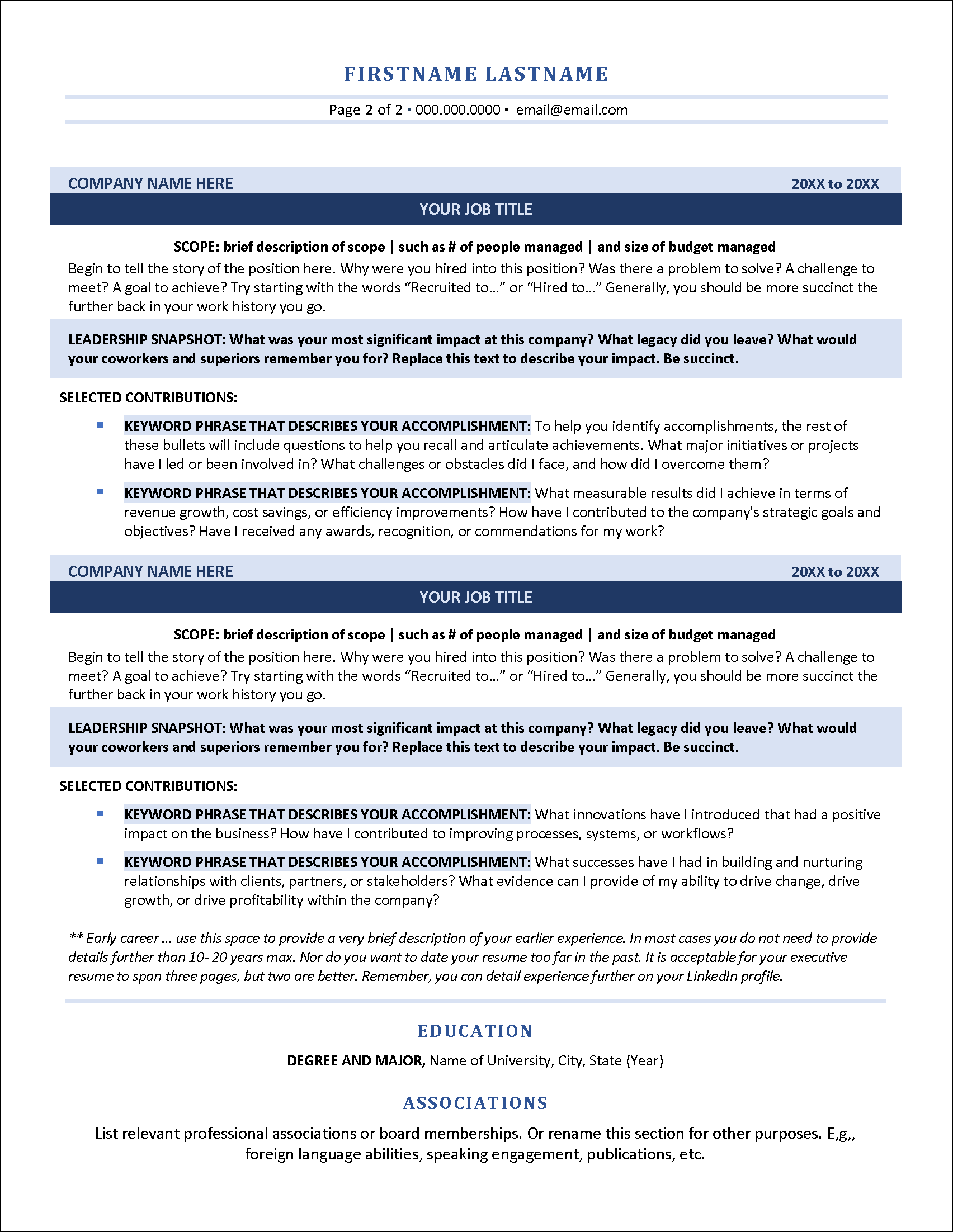 Traditional Ventures Executive Resume Page 2