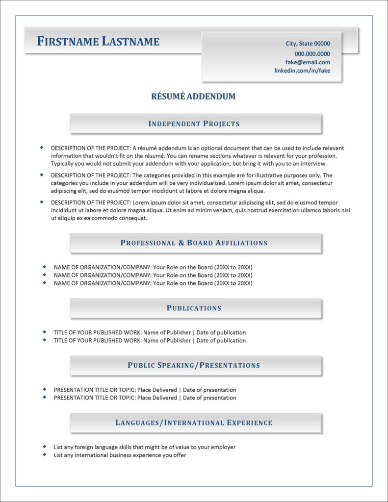Sophisticated Resume Addendum - Zenith Resume Addendum 791x1024 