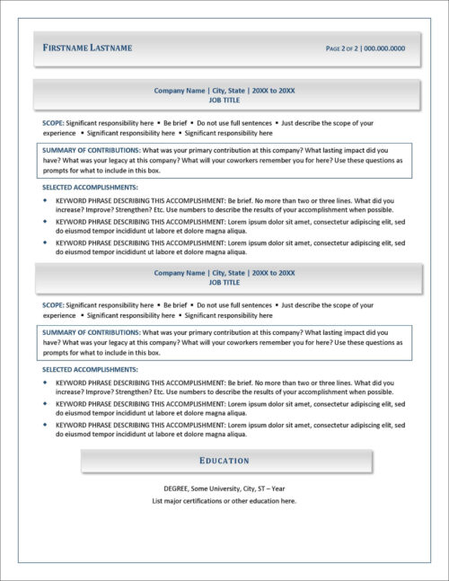 Sophisticated Template for Resume Page 2