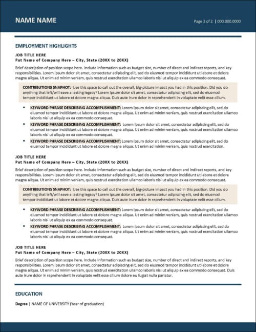 Return to Work Resume Template Page 2