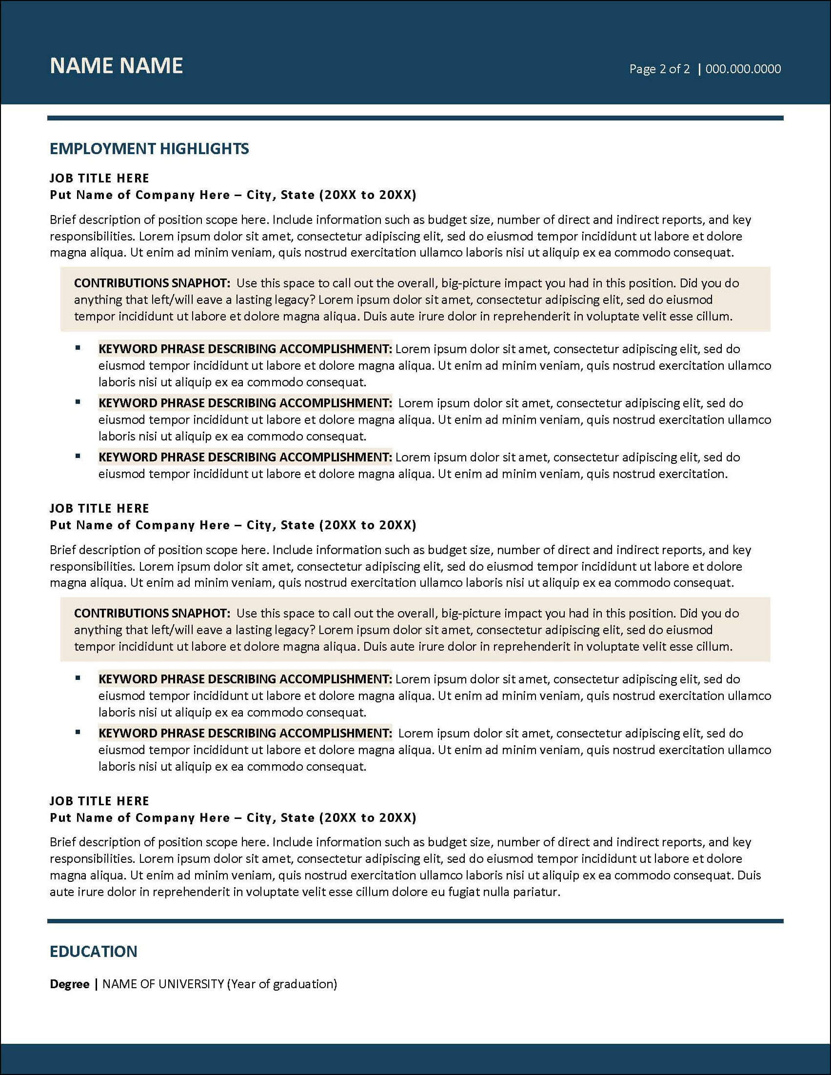 Return to Work Resume Template Page 2