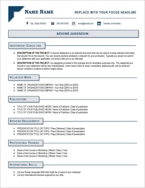 Resume Addendum Template for Board of Directors