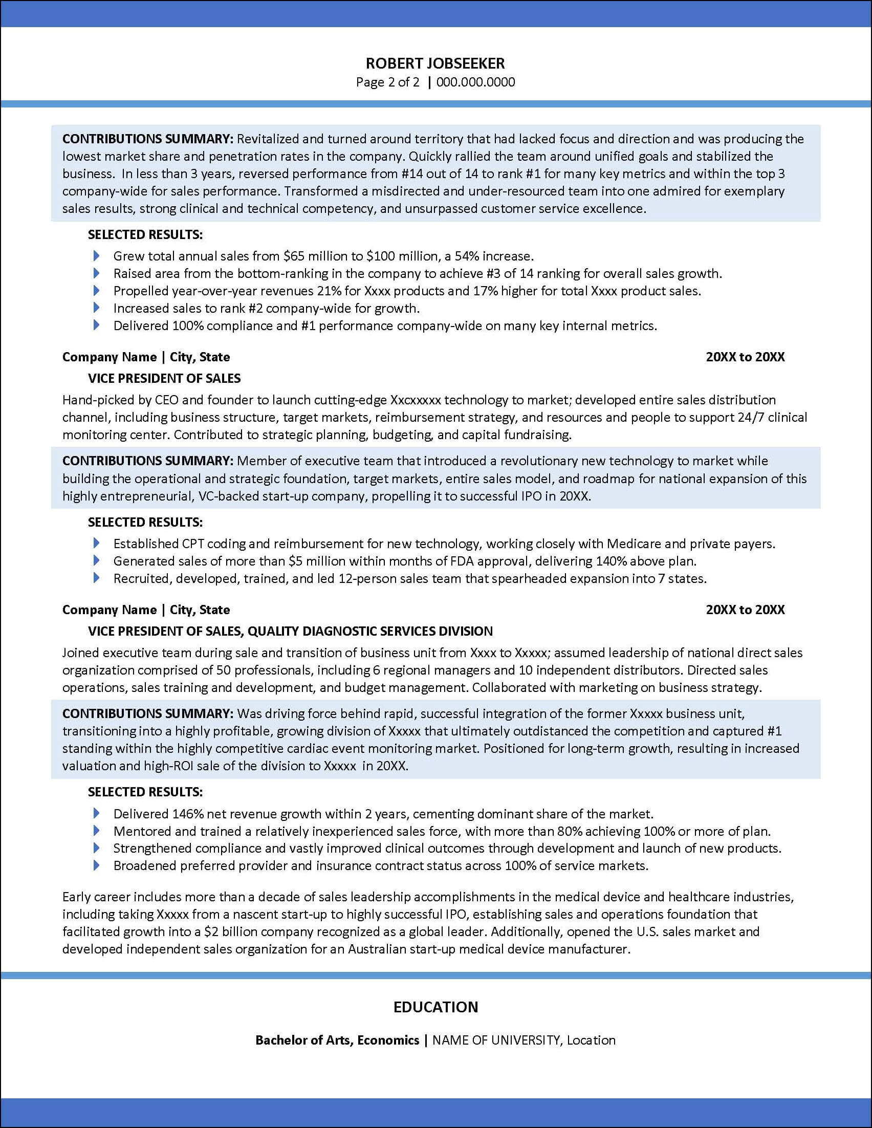 Example Resume Template with Accomplishments Page 2