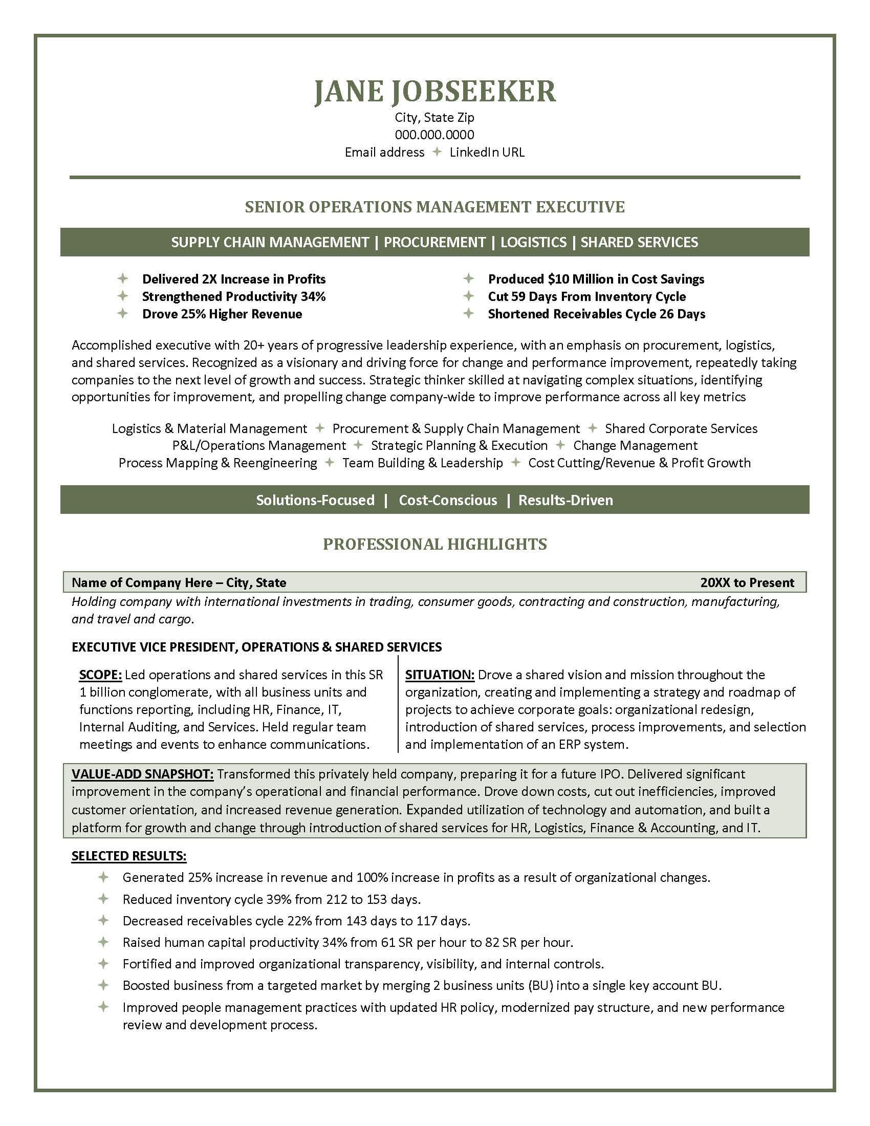 Example Resume with Accomplishment Stories Page 1