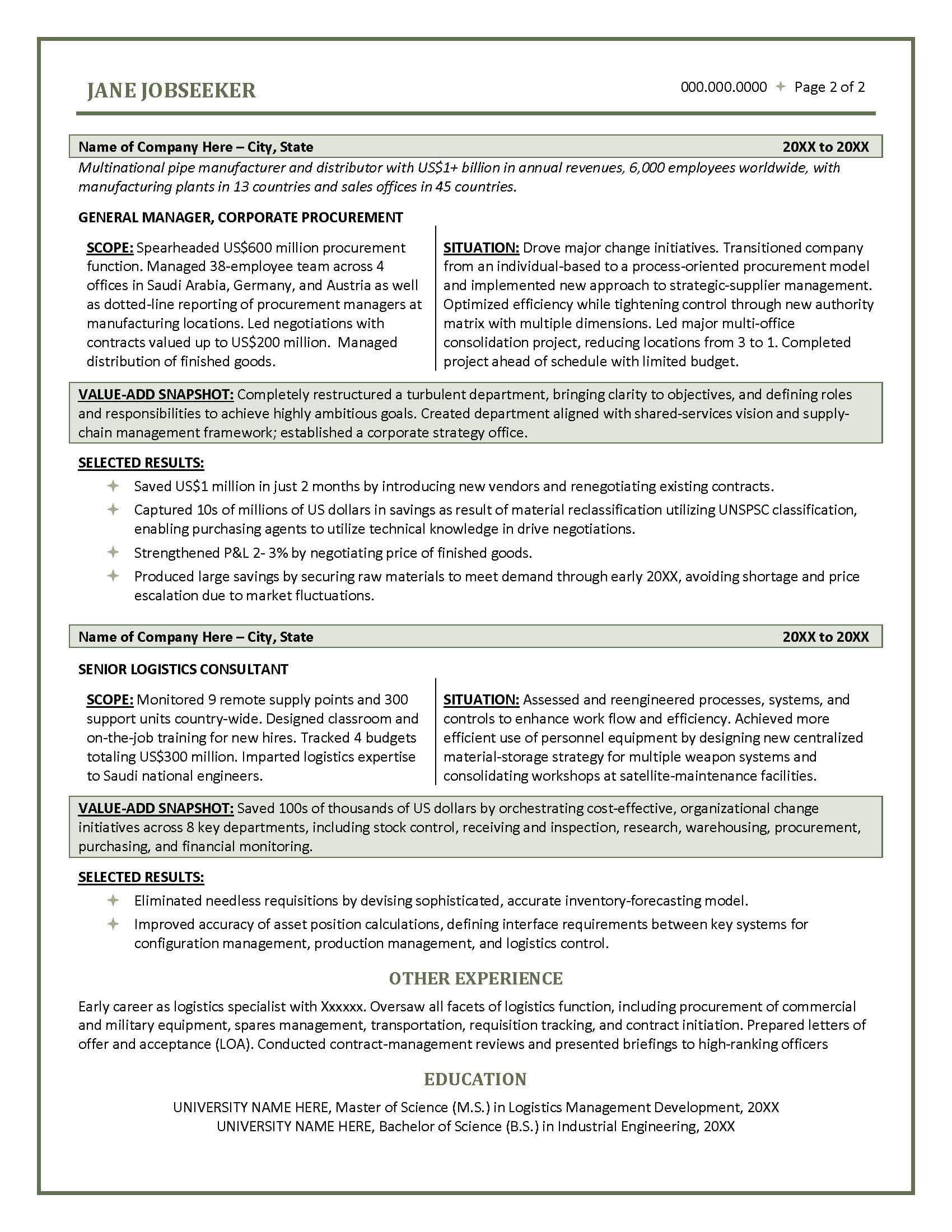 Example Resume with Accomplishment Stories Page 2