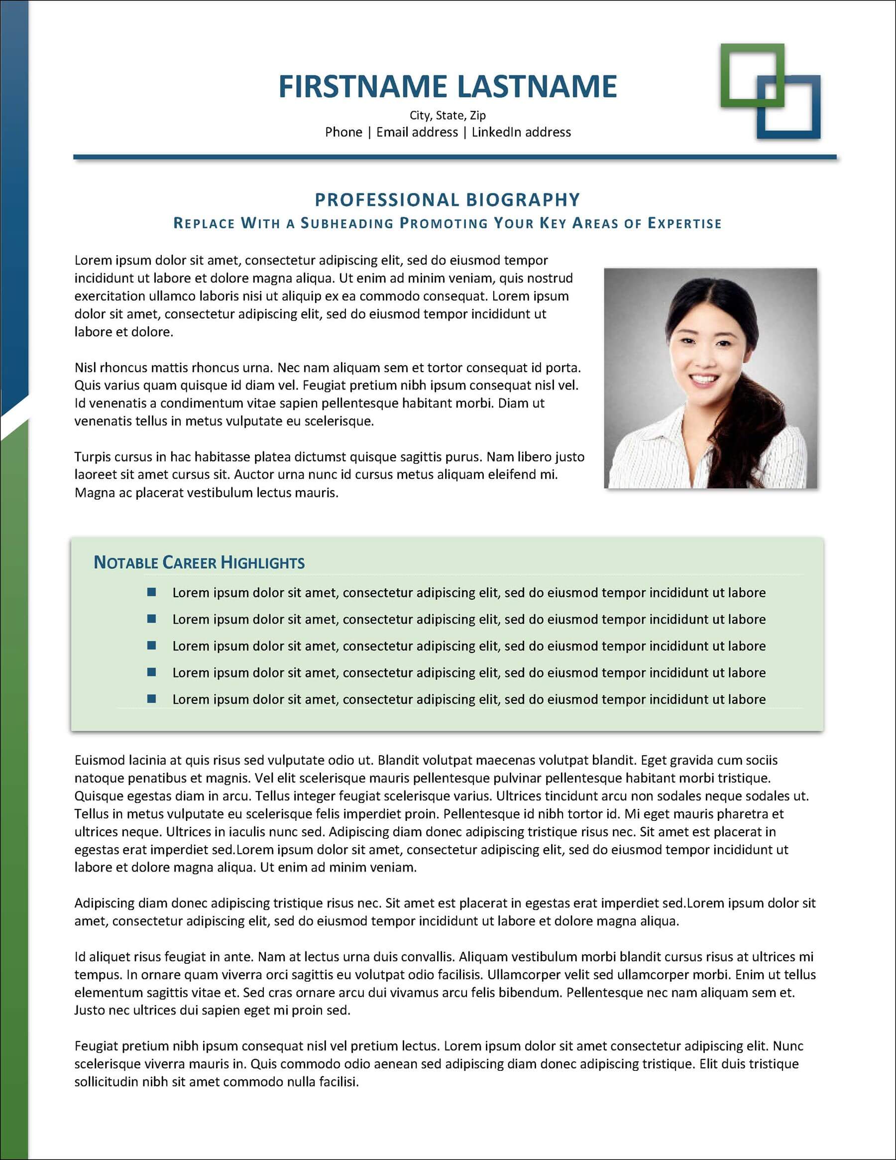 cv biography template