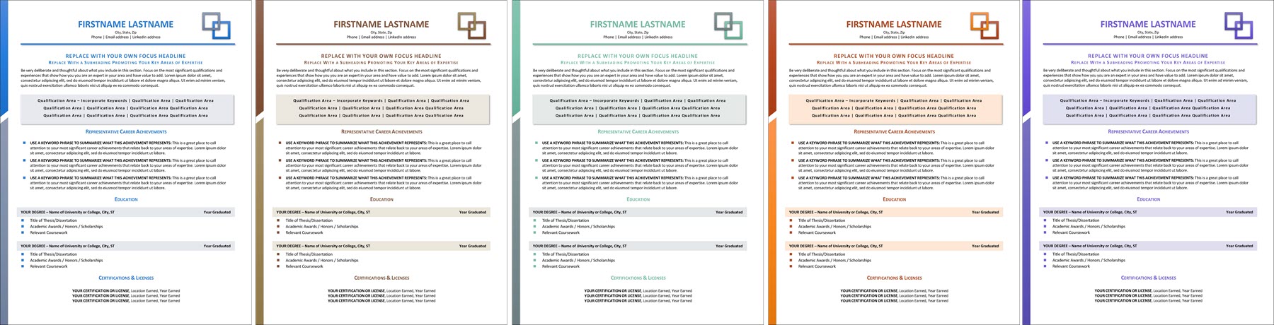 Professional CV Template Color Choices