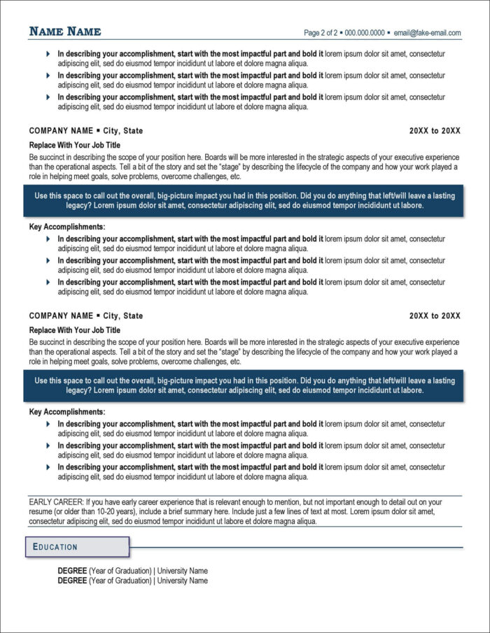 Resume for Board of Directors Page 2
