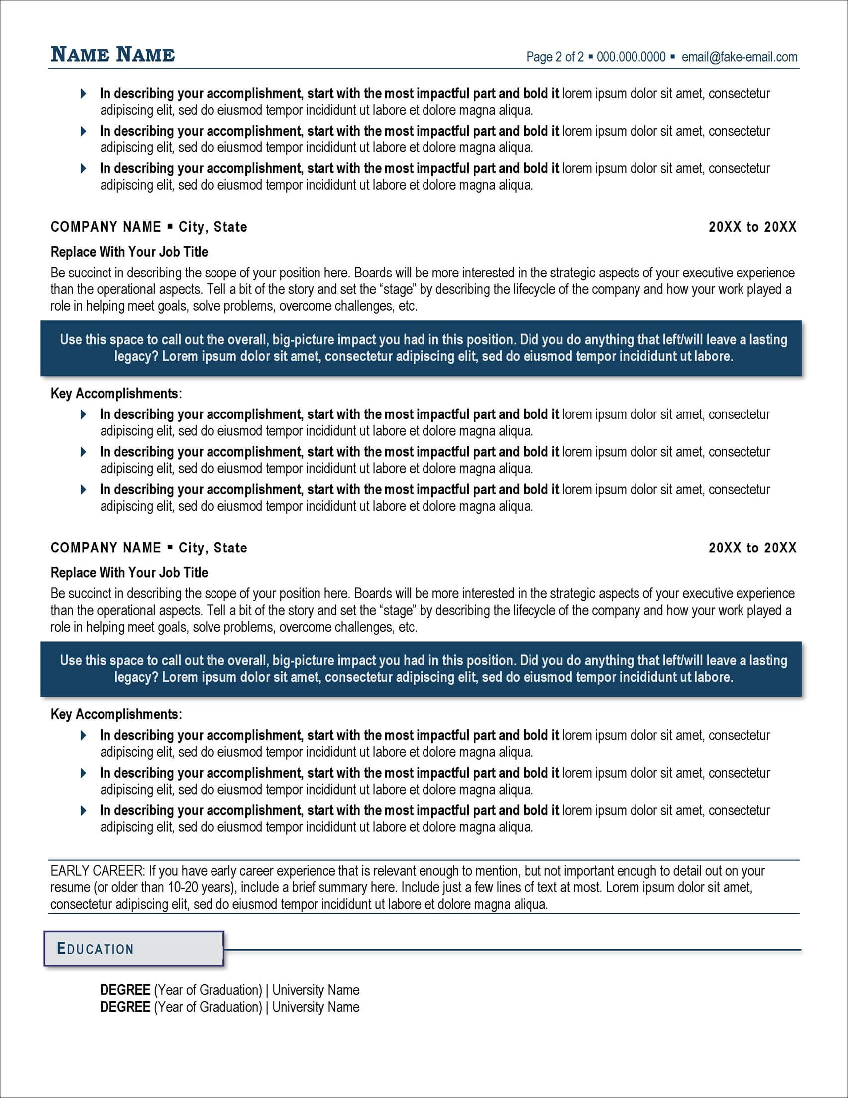 Resume for Board of Directors Page 2