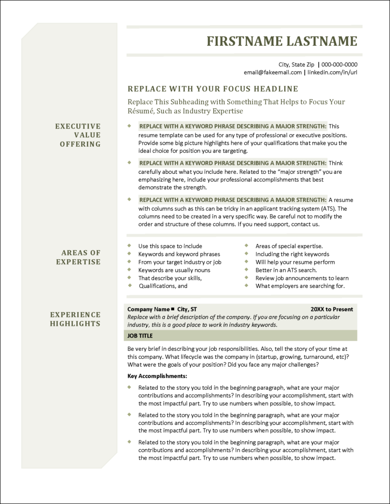 Elegant Executive Resume Page 1