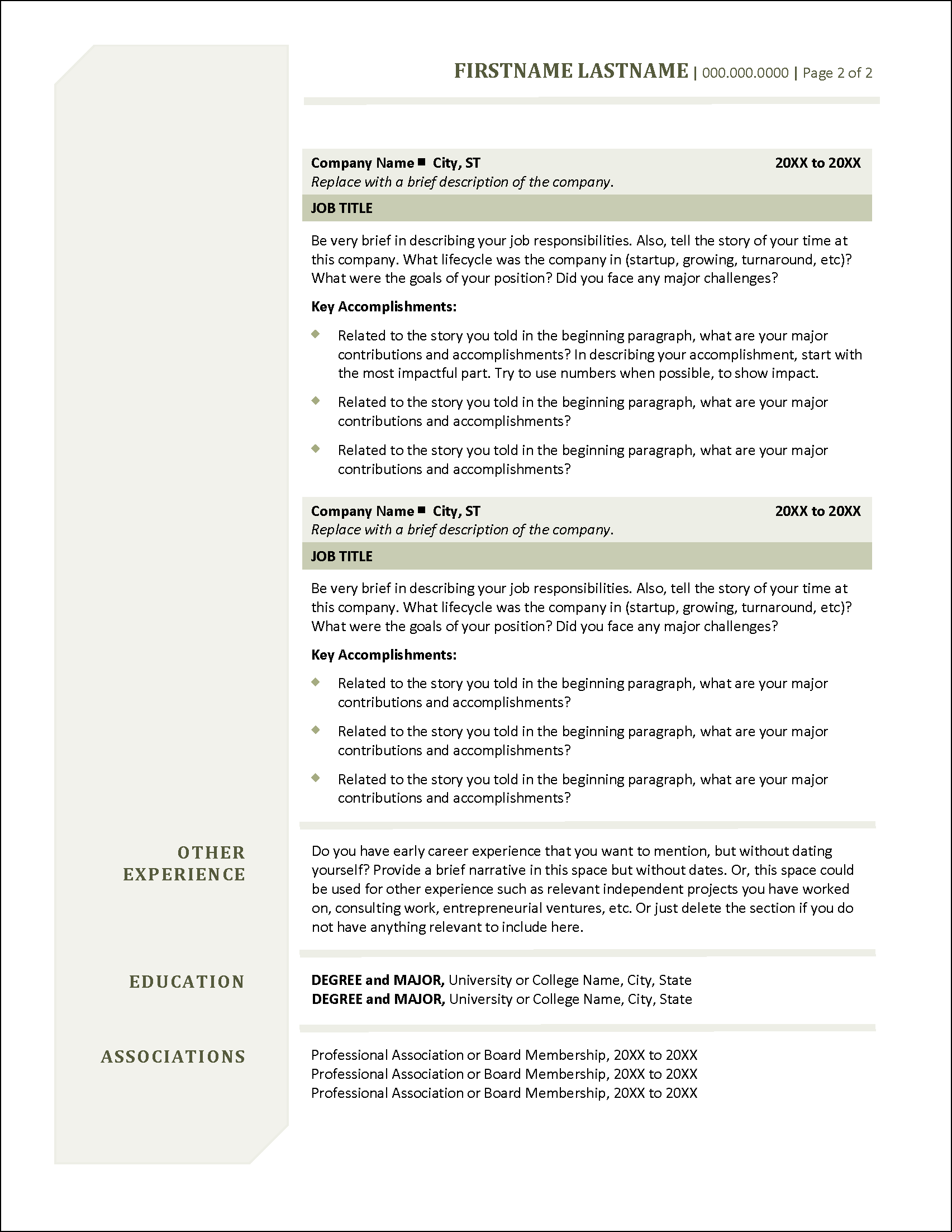 Elegant Executive Resume Page 2