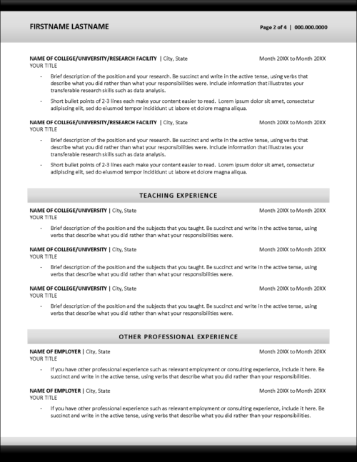 Conservative CV Template Page 2