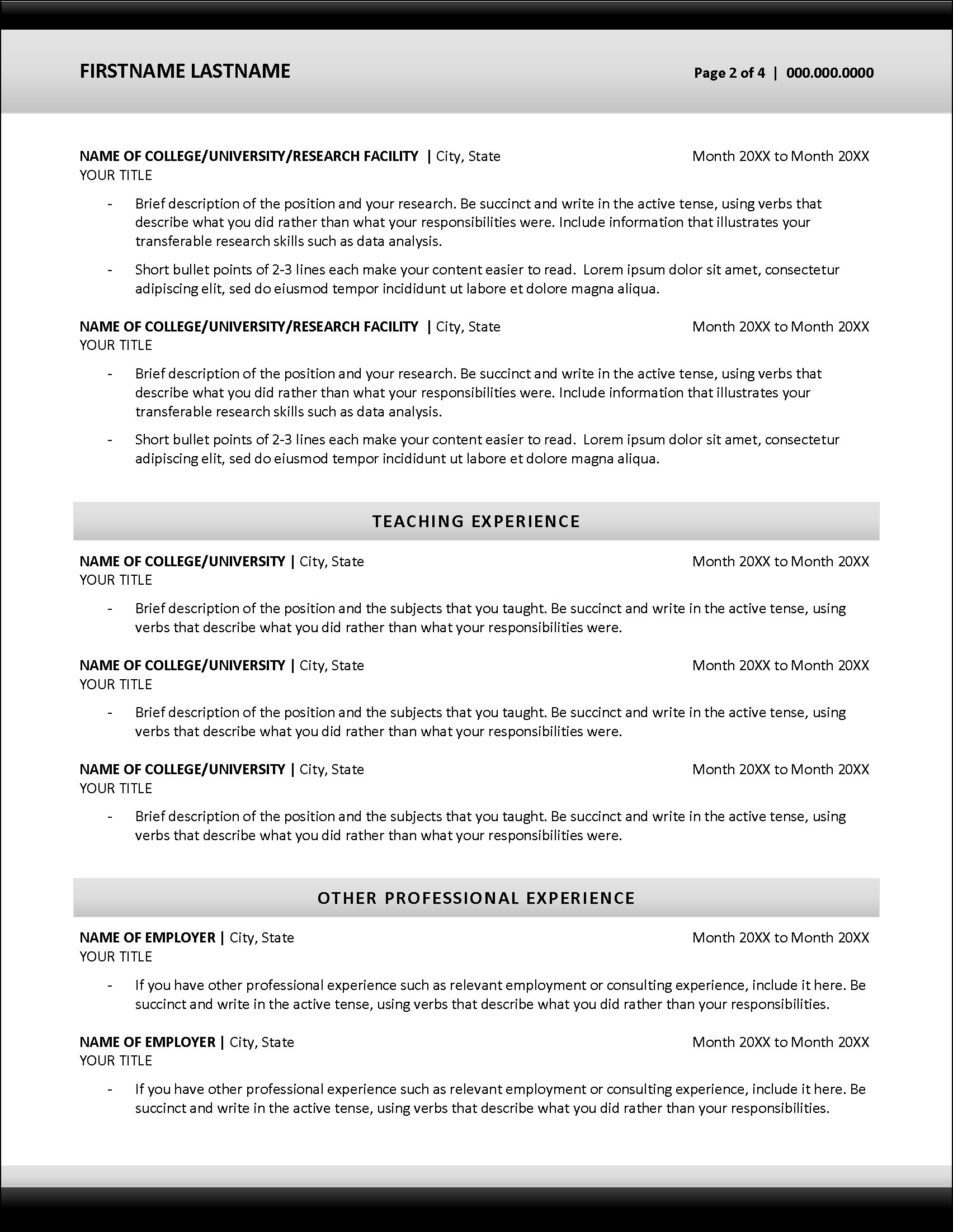 Conservative CV Template Page 2