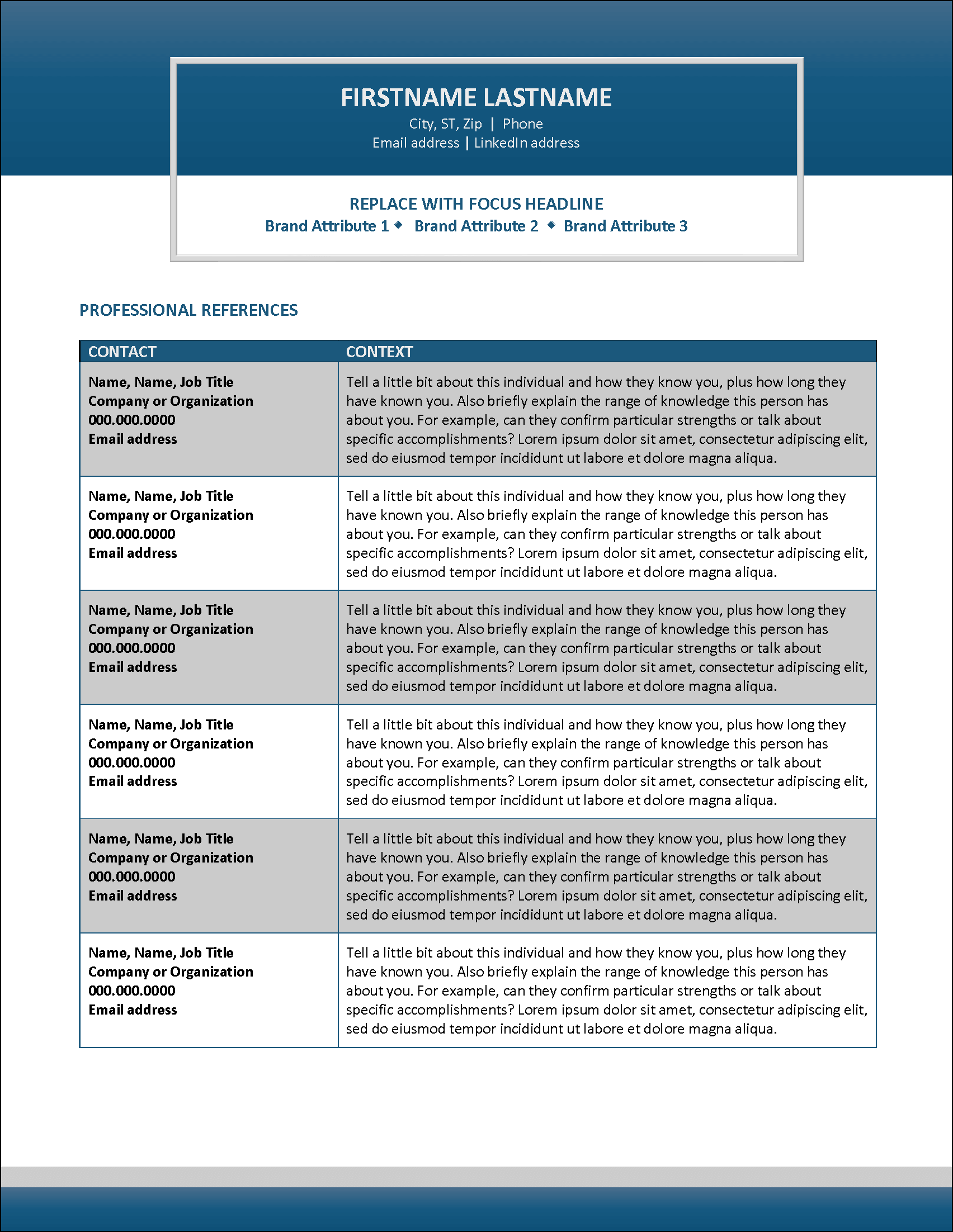 Exceed References List Template