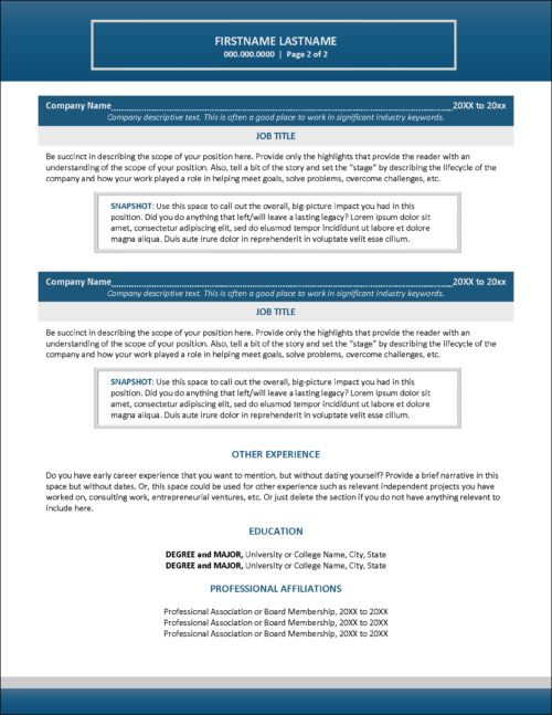 Sophisticated Executive Resume Page 2