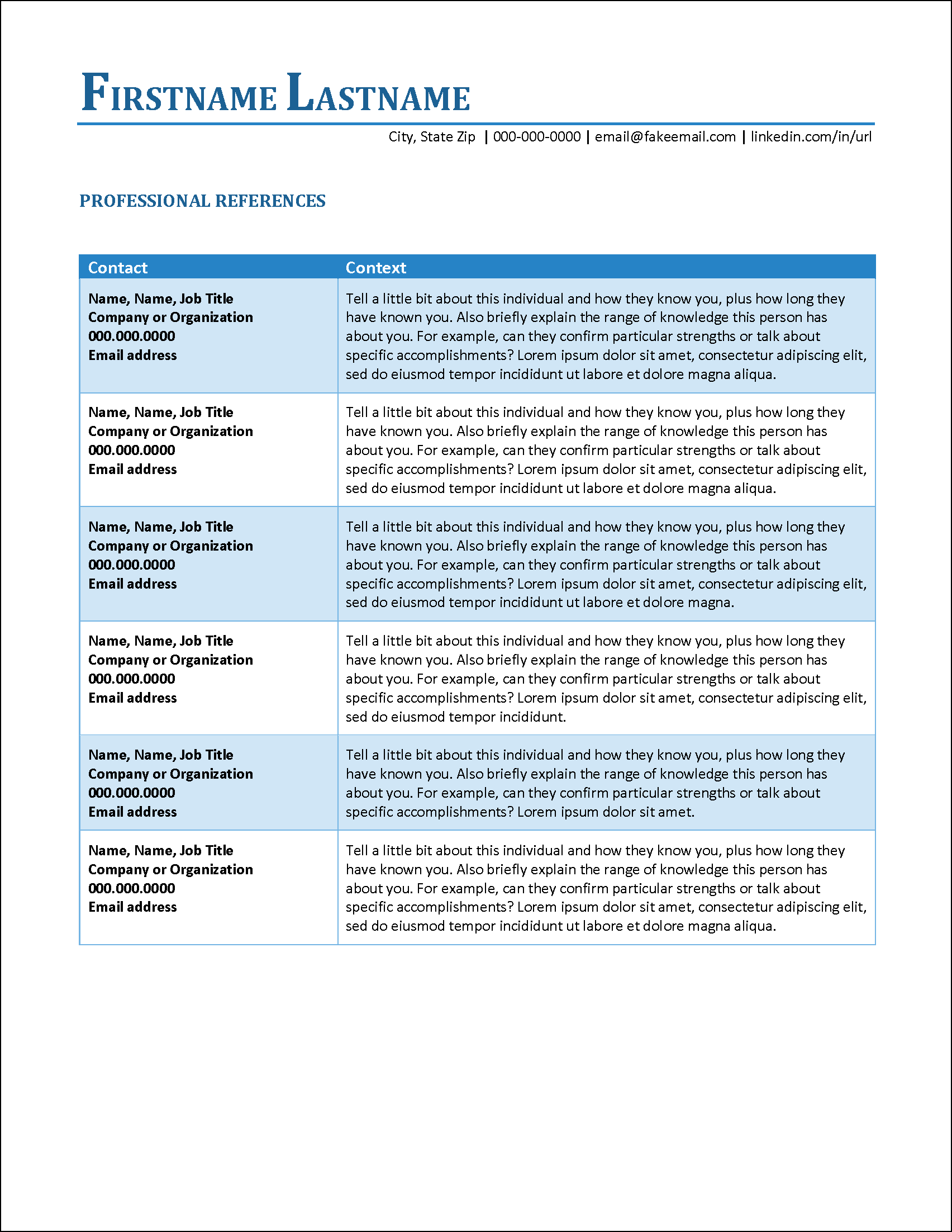 Simplix Executive References Template