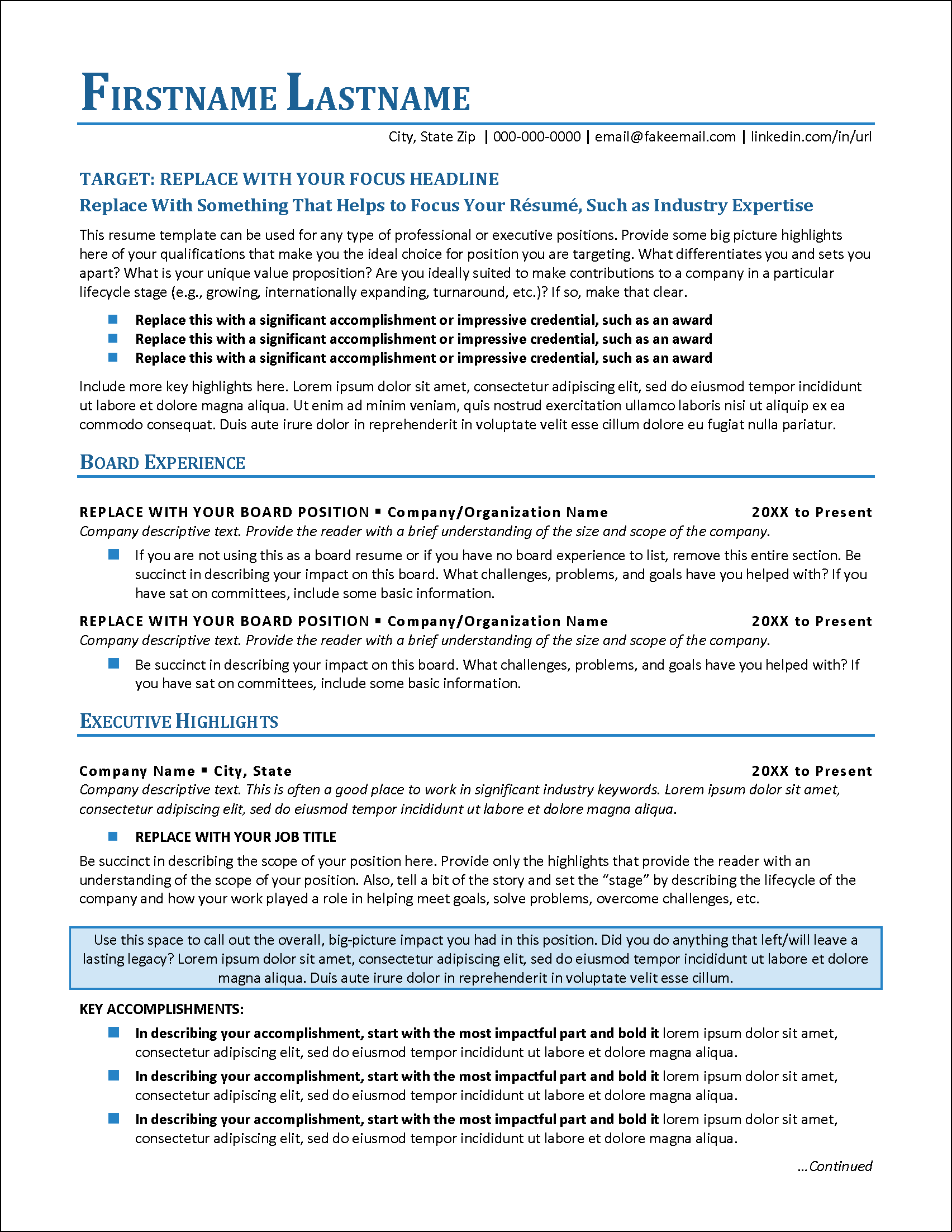 Simple Executive Resume Page 1