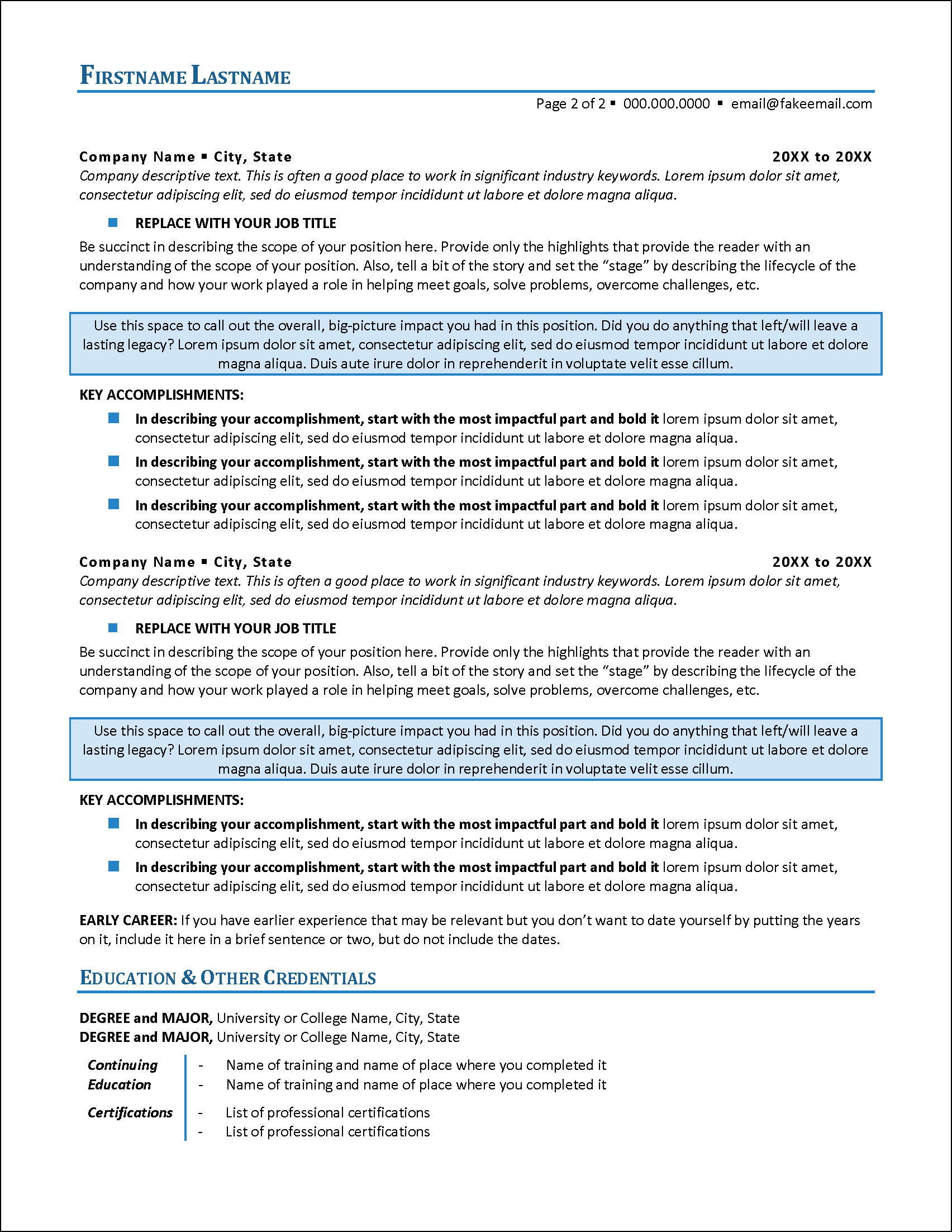 Simple Executive Resume Page 2
