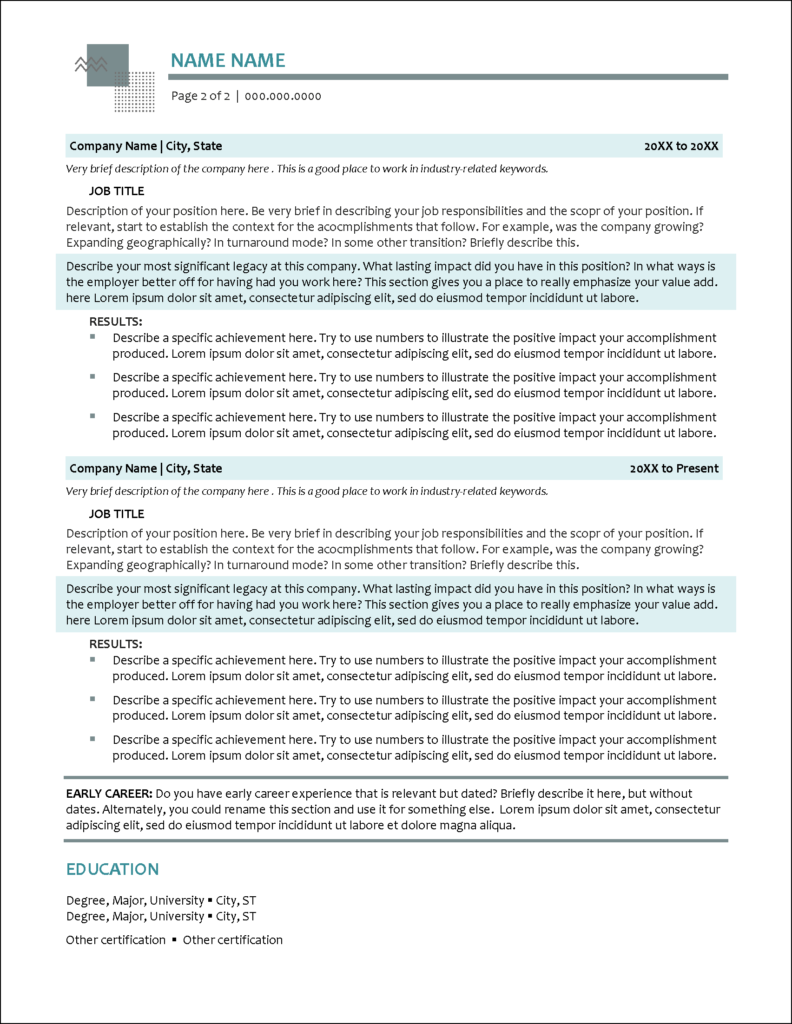 Premium MS Word Template for a - Alignity Stylish Resume Format Page 2 792x1024 