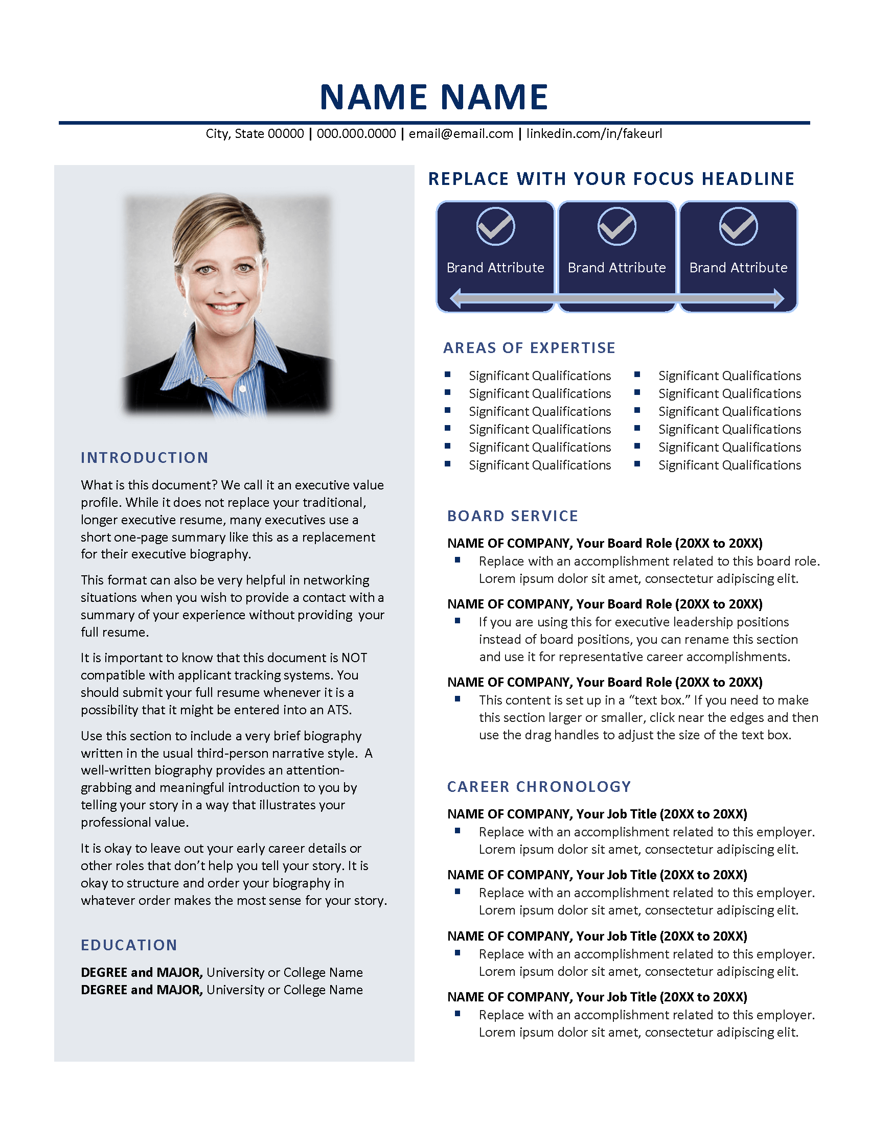 Flexible Executive Profile Template