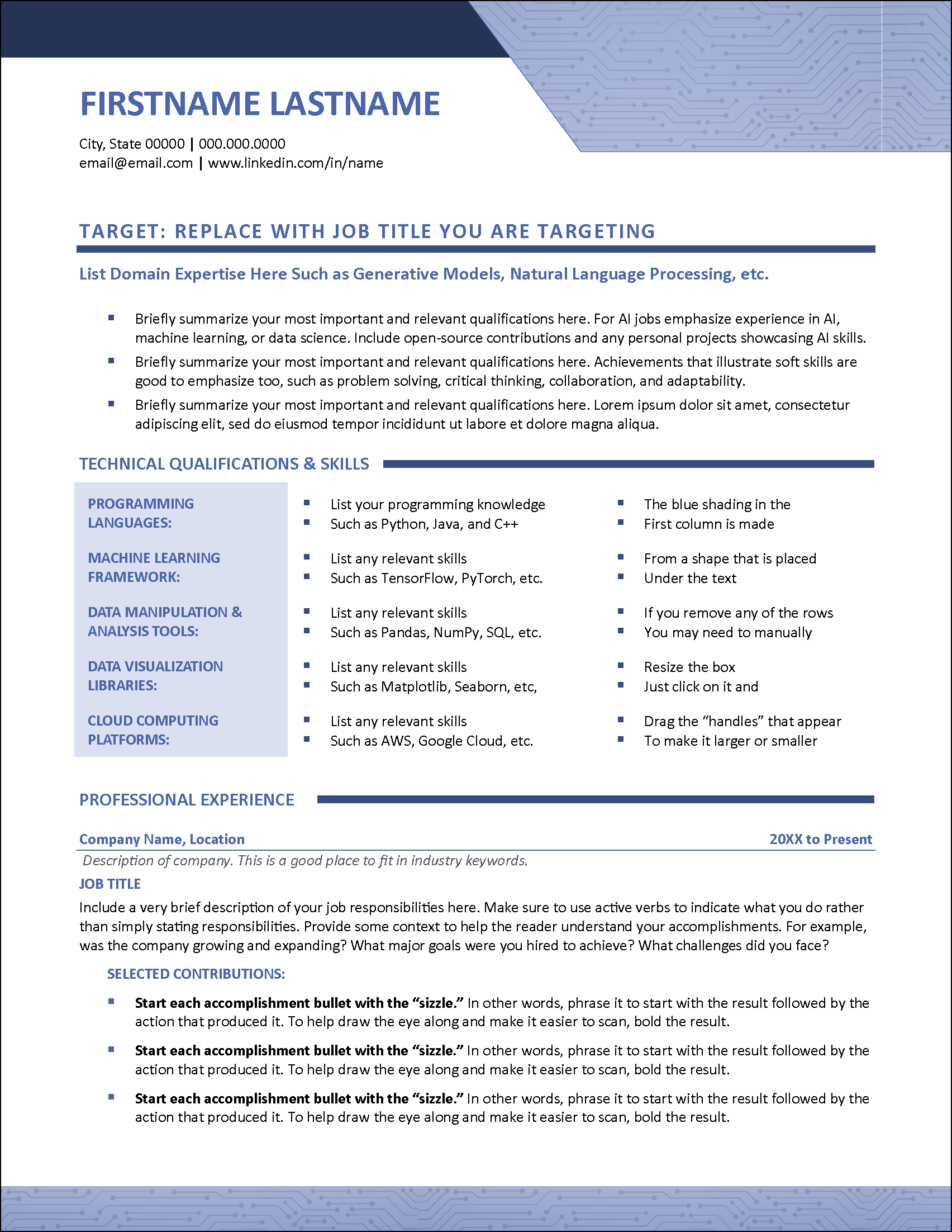 Artificial Intelligence Resume Page 1