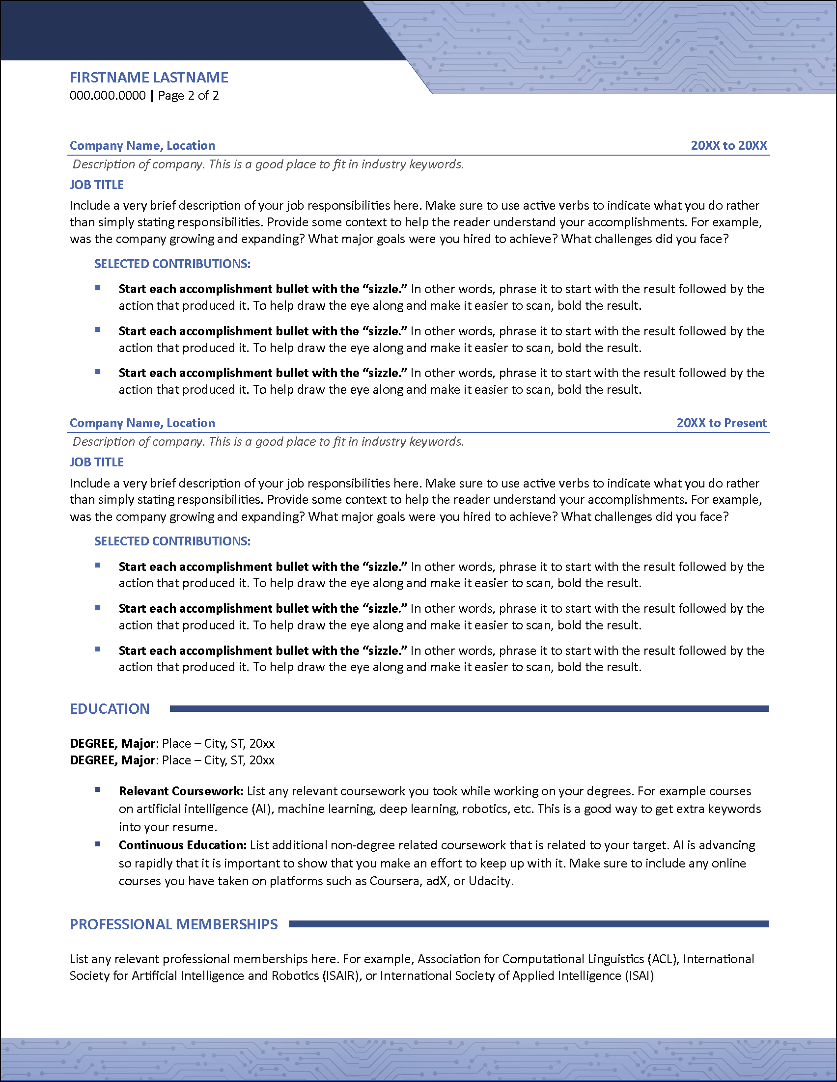 Artificial Intelligence Resume Page 2