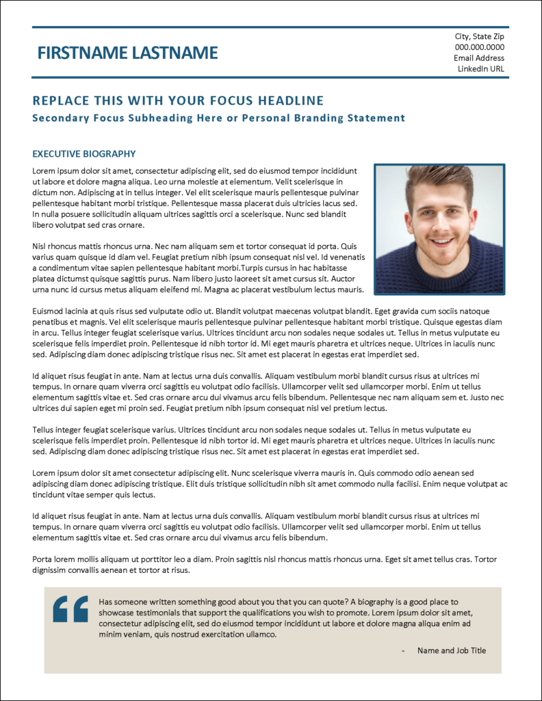 Innovative Resume Template for - Innova Executive Biography 792x1024