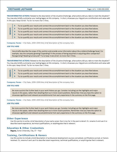 innovative resume template for MS Word Page 2