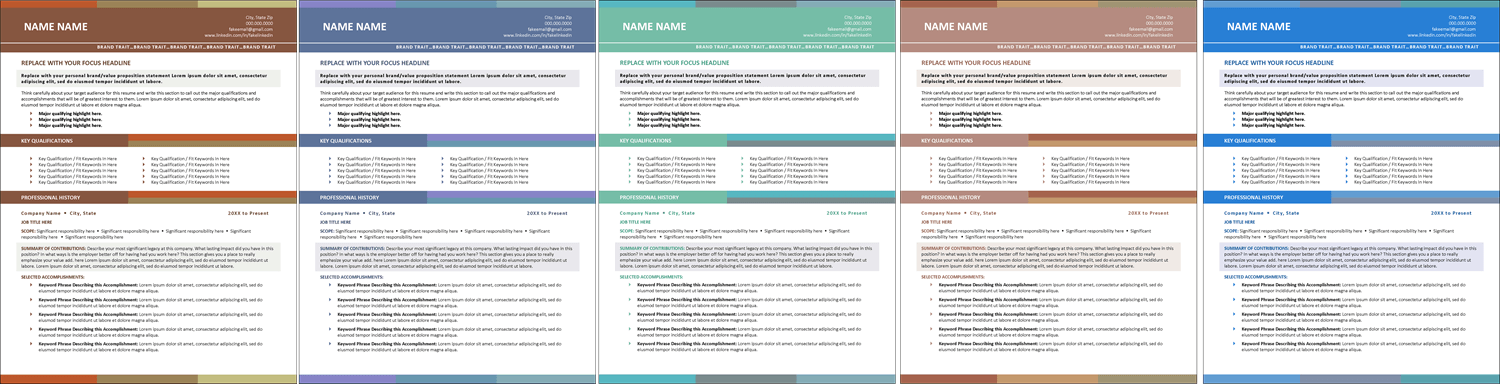 Vibrant resume template color options