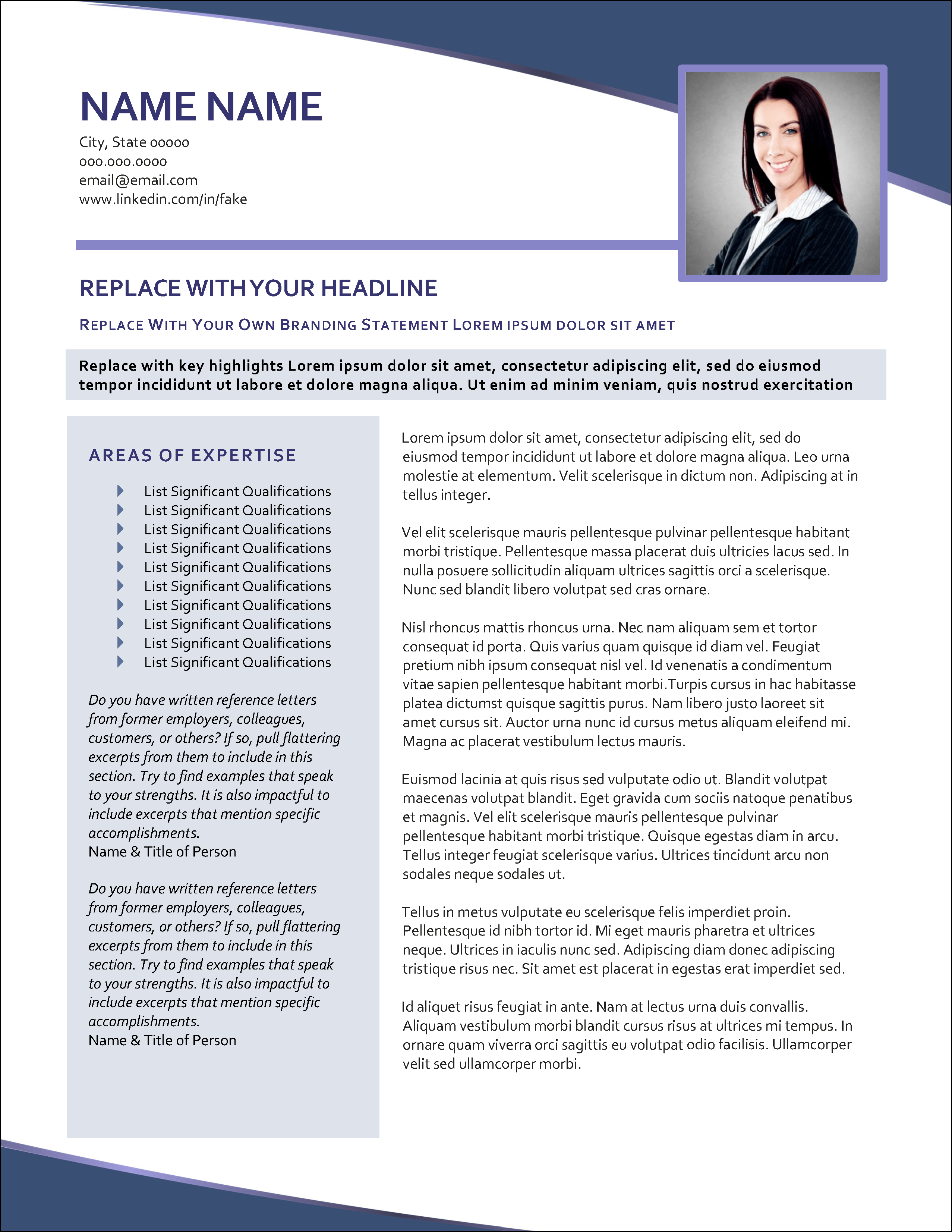 Executive Biography Template for Project Management