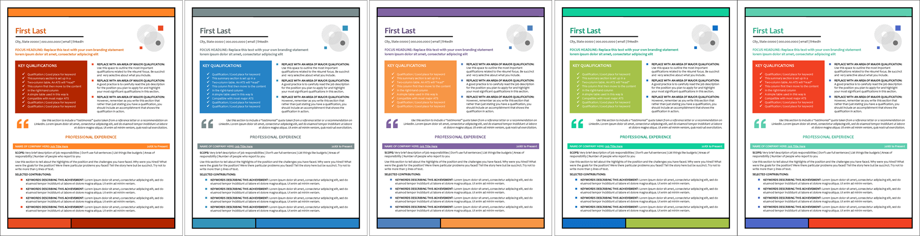 Creative Professional Resume Color Options