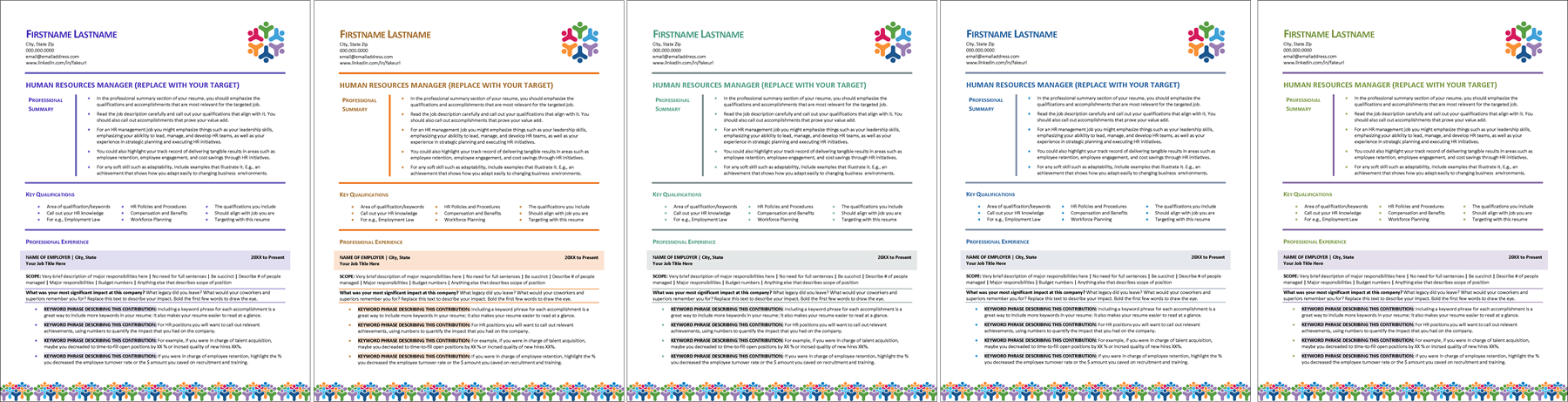 Human Resources Resume Color Options