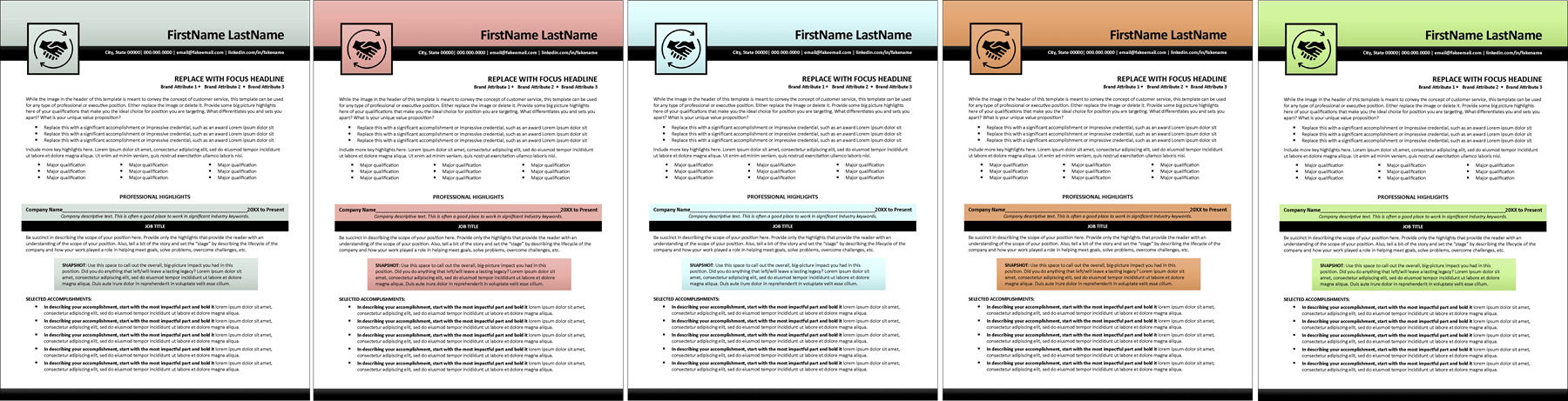 Customer Service Resume Color Options