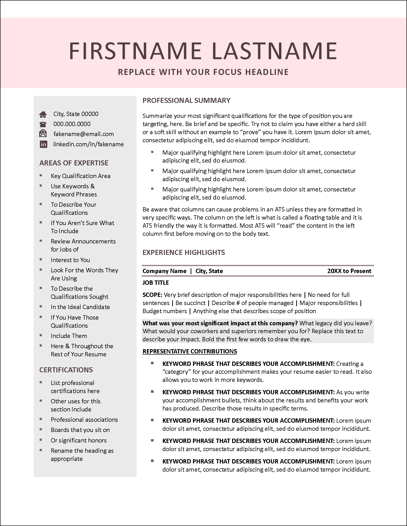 Pink Resume Page 1